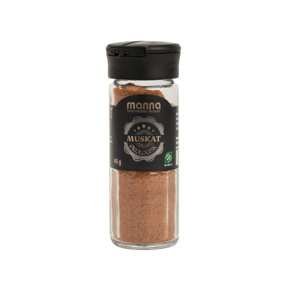 Nettbilde_7303_Muskat_45_gram_front-1.png Muskat, malt, 45 g, økologisk, Manna - Bilde 1