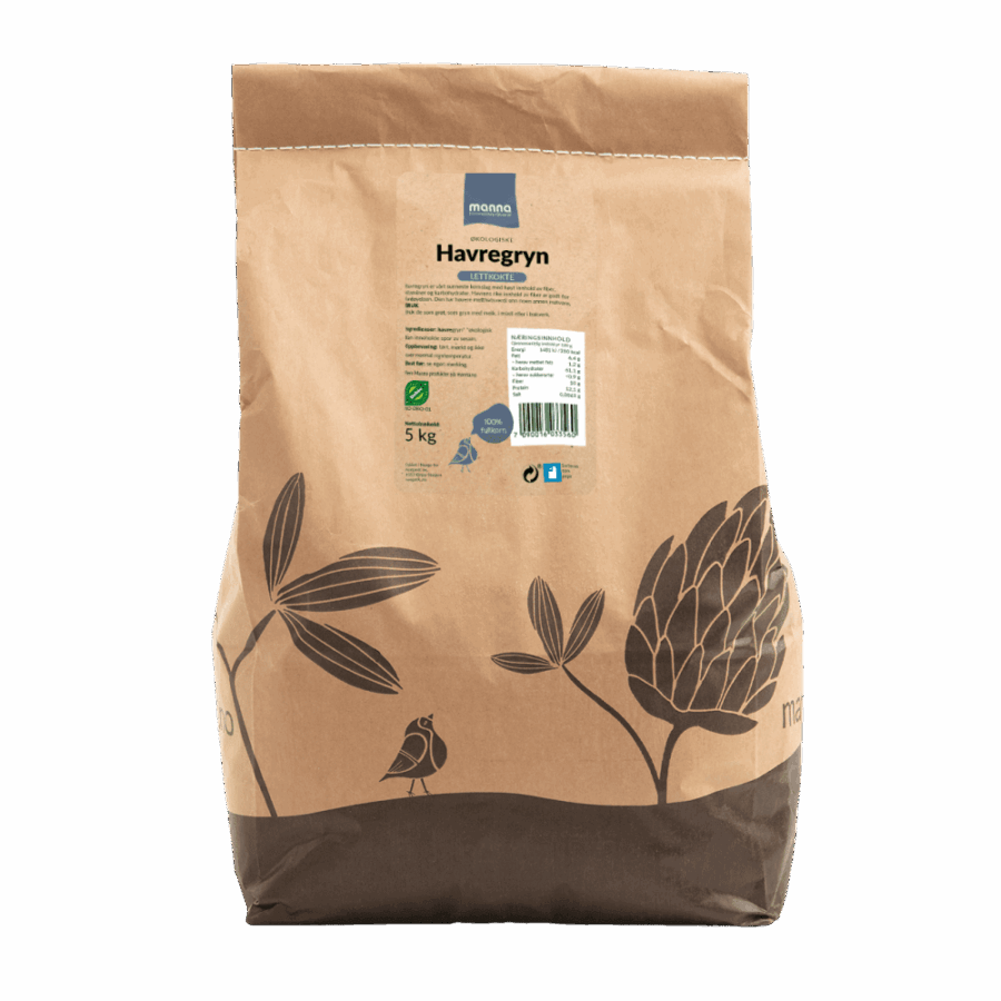 Havregryn, lettkokte, 5 kg, økologisk, Manna