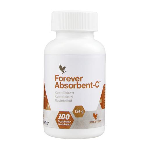 Hvit boks med Forever Absorbent-C tyggetabletter – Vitamin C tilskudd med havrekli og appelsinsmak hos Økohjørnet.no.