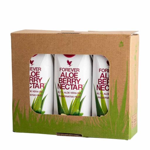3-pakning med Forever Aloe Berry Nectar 330ml mini hos Økohjørnet.no – frisk Aloe vera-drikk med tranebær og eple i miljøvennlig Tetra Pak.