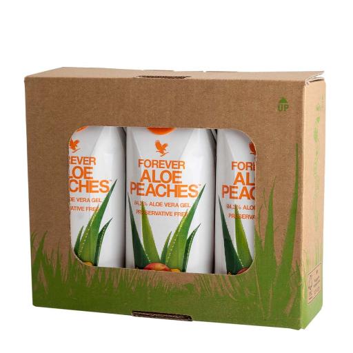 3-pakning Forever Aloe Peaches 330ml mini hos Økohjørnet.no – søt Aloe vera-drikk med naturlig ferskenpuré i miljøvennlig Tetra Pak.