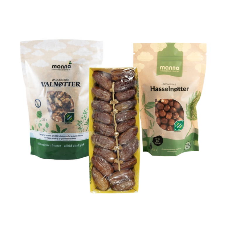 Vår Økologiske Nøttepakke er den ultimate kombinasjonen for deg som verdsetter rene, naturlige smaker.